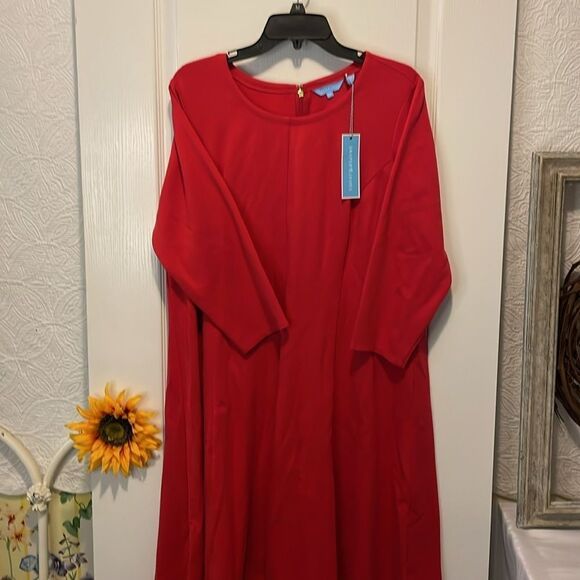 Draper James Long Sleeve Fit & Flare Dress. Lipstick Red. Size 1X. NWT. - Picture 3 of 7